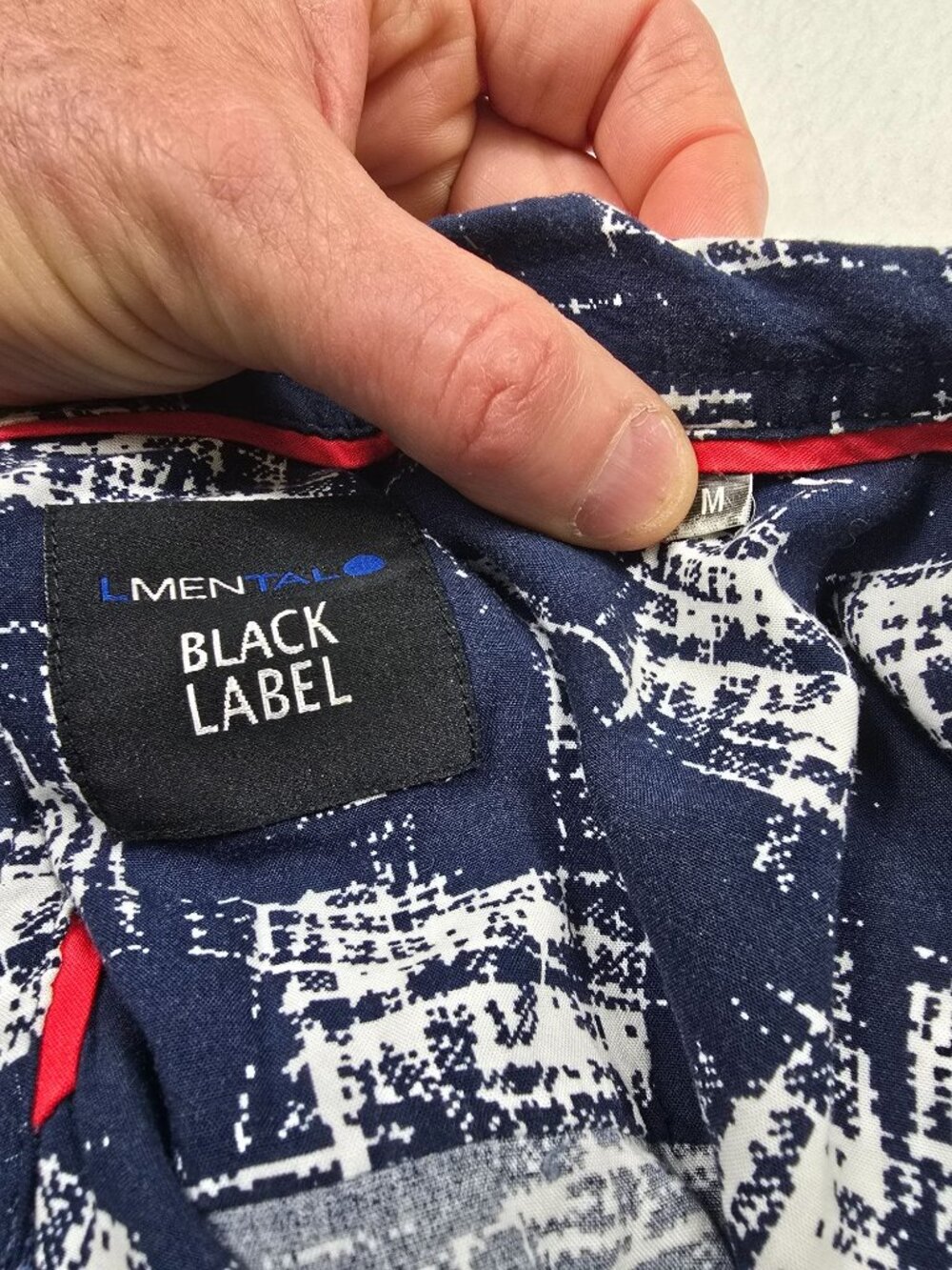 Mens Blue & White Patterned Button-Up Shirt M LMENTAL Black Label 100% Cotton - Picture 2 of 4